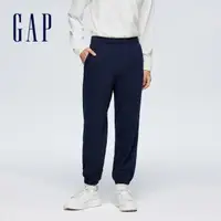 在飛比找momo購物網優惠-【GAP】男裝 Logo束口鬆緊褲 碳素軟磨法式圈織系列-海