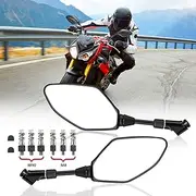 KEMIMOTO Universal Motorcycle Mirrors Rear View Side Convex Black 8MM 10MM Standard Reverse Bolts Compatible with GROM Navi Z400 Z1000 Z125 KLR650 MT-07 MT-09