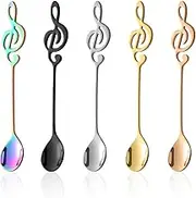 NILLOS Mini Teaspoons Set, 5 PCS 304 Stainless Steel Musical Notation Shaped Coffee Spoon for Coffee, Drink, Cake, Ice Cream (5 Colors)