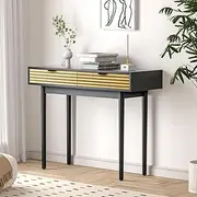 Oikiture Console Table with 2 Storage Drawers Black