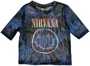 [Rock Off officially licensed products] Nirvana Mesh Crop Top T Shirt Pastel Smile Band Logo Official Womens Blue
