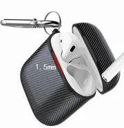 Anti-Fall Tpu Carbon Fiber Pattern Wireless Bluetooth Earphone Protective Case For Apple Airpods 1 With Hang Buckle(Black)
