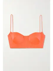 [Alex Perry] Alex Perry - Hart Cropped Neon Satin-crepe Top - Orange - UK 6 UK 6 Orange