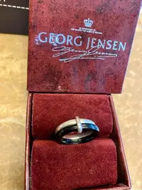 在飛比找Yahoo!奇摩拍賣優惠-二手絕版GEORG JENSEN喬治傑生黑瑪瑙銀戒指雙環戒指