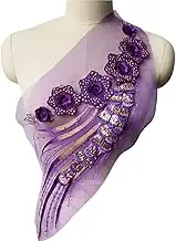 Lace Applique，Embroidered Appliques， Purple Flower Lace Fabric Sequin Tassel Embroidered Gown Appliques Collar Mesh Sew Patch for Wedding Decoration Dress DIY