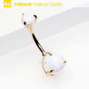 14 Karat Gold Fire Opal Prong Set Belly Button Ring