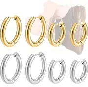 [COYUN] 4 Pairs Stainless Steel Stud Earrings Set for Men and Women, Hoop Earrings, Small Earrings Made of Stainless Steel, Small Stud Earrings, Cartilage Hypoallergenic Earring, Perfect for Men and