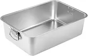 Leefasy Stainless Steel Cats Litter Tray, Kitten Toilet Heavy Duty Sturdy High Side Sandbox Cat Sand Basin with Handles, L