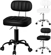 ALFORDSON Salon Stool PU Leather Upholstery with Backrest, Adjustable Drafting Rolling Stools in 49-64.5cm Height, Swivel Spa Chair with Rolling Wheel for Hair Barber Massage Table(Lina All Black)