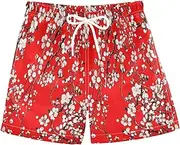 [RPLIFE] Swimming Trunks for Kids, Anti-Chafe Swim Trunks Boys 2 T, Blossom Branches Flowers Red