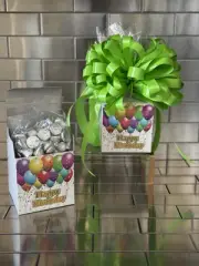 Happy Birthday Hershey’s Chocolate Kisses Gift Basket-Box Wrap & Neon Green Bow