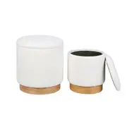 White Sherpa Fur Wood Base Storage Ottoman