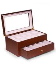 Bey-Berk Cherry Wood 5-Sunglass And 10-Watch Storage Box