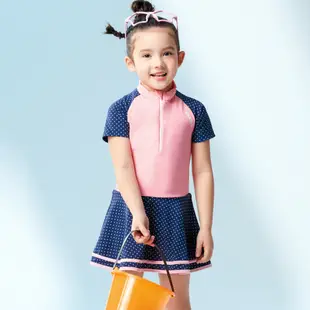 沙兒斯 泳裝 粉藍配色繁星點點連身裙式女童泳裝