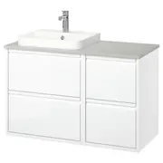 ÄNGSJÖN / BACKSJÖN wash-stand/wash-basin/tap, high-gloss white/grey stone effect, 102x49x71 cm