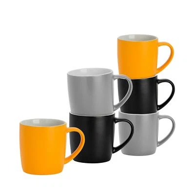 Argon Tableware 6 Piece Matt Tea and Coffee Mug Set - Black Grey Yellow - 350ml