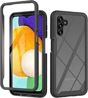 [ESTH] Samsung Galaxy A04s Clear Case, Silicone & PC Hybrid Full-Body Armour Built-in Screen Protector and PC Bumper Military Grade Heavy Duty Shockproof Cover, Black