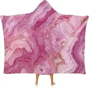 [Ausinbed] Marble Pattern Wearable Cloak Hooded Blanket Fleece Hooded Robe Cloak Arctic Velvet Warm Throw Quilt Poncho Soft Nap Blanket Novelty Blanket Air Conditioning Blanket,40"x50"