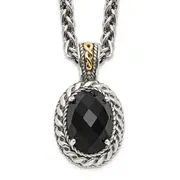 14K/Silver Two-Tone Shey Couture Sterling Silver With 14K Accent 18 Inch Antiqued Checkerboard-Cut Black Onyx Necklace