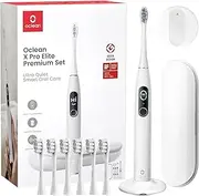 Oclean X Pro Elite Premium Set (Toothbrush + 6 Brush Heads + Travel Case), Smart Mute Sonic Electric Sonic Toothbrush, 4 Whitening Modes, Quick Charge for 35 Days, IPX7 Waterproof - Grey