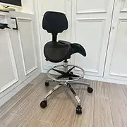 Ergonomic Saddle Stool with Backrest & Foot Ring – Adjustable Height Rolling Stool for Office, Salon, Dental Clinic – Lumbar Support & Swivel Seat (Seat Height: 54-74cm)