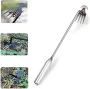 Foxyle Weed Puller Tool, Foxyle Weeder, Grandpas Weeder, Weeding Tool with Handle, Weeding Gardening Tools, 4 Tooth Manganese Steel Manual, for Yards Farms Backyard Lawn (Silver,M)