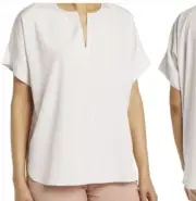 Eileen Fisher short-sleeve Tencel top, a chic split-neck