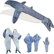 [Zhiweikm] Wearable Shark Blanket Hoodie Onesie Sleeping Bag For Adult And Kid,Super Soft Cozy Flannel Shark Onesie