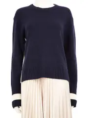Navy Wool Panelled Knit Jumper