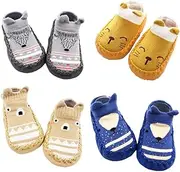 [XM-Amigo] 4 Pairs of Baby Boys Girls Indoor Pre-Walker Shoes Slippers Anti-Slip Shoes Socks