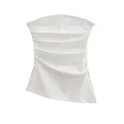 Plain Ruched Slit Tube Top White - M