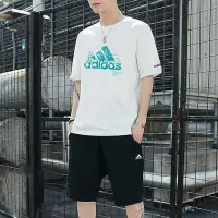 在飛比找Yahoo!奇摩拍賣優惠-Adidas 阿迪短袖套裝夏季運動兩件套休閒上衣運動T恤男T