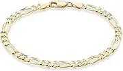 [Miabella] Solid 18K Gold Over Sterling Silver Italian 5mm Diamond-Cut Figaro Chain Bracelet for Women Men, 6.5”, 7”, 7.5”, 8", 9" 925 Italy