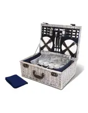 [Alfresco] 6-Person Picnic Basket Cooler Bag Wicker PU Fastening Straps Plates