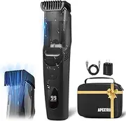 ATVOXIS Vacuum Beard Trimmer for Men Rechargeable, IPX6 Waterproof Mustache Trimmer with Adjustable Length Combs (1/25’’-4/5’’), Men’s Electric Stubble Trimmer, Cordless with Built-in Vacuum (Black)