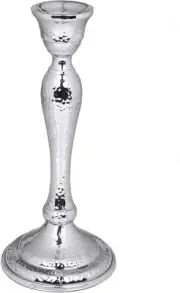 Nickel Candlestick with Hammered Design (10.75" H) 10.75"H, Nickel,silver