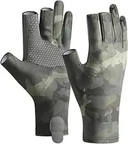 TINAYAUE Mens Camo Fishing Gloves UPF50+ Summer Cooling 3 Fingerless Gloves for Kayaking Paddling Canoeing Hunting Cycling