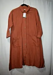 PURE JILL LINEN SHIRTDRESS WOMEN’S RUST MIDI LENGTH PATCH POCKETS BUTTONED SMALL