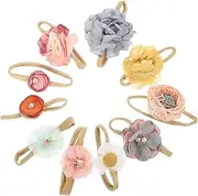 MOBUTOFU 10pcs Flower Headbands for Elastic Floral Hair Bands for Boy Girl for Showers Birthdays and Photography Delicate Beautiful Accessories