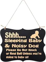 Baby Sleeping Sign for Front Door, Shhh Sleeping Baby Door Sign, Do Not Disturb Sign, Porch Door Hanger Sign Baby Room Hanging Decorative Sign Wooden Plaques Please Do Not Knock or Do Not Ring Bell