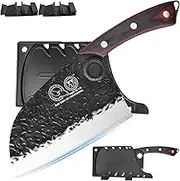 XYJ Chef Knife,Hand Forged Serbian Meat Cleaver,High Carbon Steel Butcher Knife,Full Tang,Kitchen Knives for Vegetable Meat Cutting,7 Inch Cooking Knife With Wood Handle,Hammer Pattern