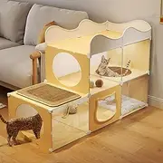 Cat Cage Indoor, Cat Playpen, Multi-layer Cat Enclosures, DIY, Transparent, Multi-door, Pet Playpen, Easy to Assemble, Cat House, for 1-2 Cats, Yellow(5 grids)
