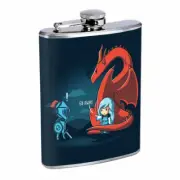 Damsel Dragon Knight Em1 Flask 8oz Stainless Steel Hip Drinking Whiskey