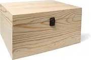 VIKOS Products 13.8x9.9x6.7-Inch/ 3.33-Gal. X-Large Unfinished Wooden Box for DIY Crafts & Storage with Hinges & Retro Front Clasps - Natural Pine - Smooth Paintable Surface