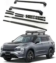 2PCS Roof Rail Rack +2PCS Cross Bars Set Compatible for Mitsubishi Outlander 2022-2024 Luggage Carrier Cargo Bars (Black Silver)(All Black)