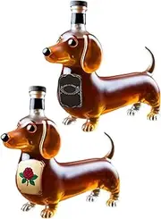 Dachshund Dog Whiskey Bottle - 2 Pack Funny Dachshund Shaped Whiskey Decanter, Uniques Whisky Bottle for Whisky Lovers, Engraved Decanter Glasses for Home Bars Decoration