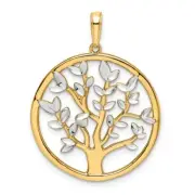 14k Yellow Gold & White Rhodium Shiny-Cut Tree of Life Pendant
