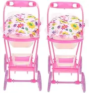 2 Pcs Mini Doll Stroller Lightweight Portable Doll Pram for Imaginative Play Adorable Design for Home The Go