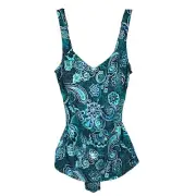 NWT MAXINE Teal Silver One-Piece Swimsuit Instant Minimizer Rushed Sides Size 16