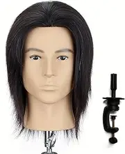 Human Hair Mannequin Head Men's Hairdresser Practice Beauty Styling Training Mannequin Head With Clamp Stand